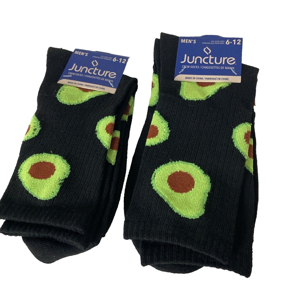 Mens Avocado Black Crew Socks Size (6-12) x2 pair